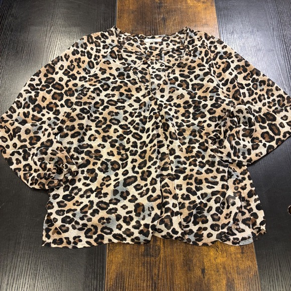Maurice's Tops - Maurice's Leopard Print Criss Cross V-Neck Faux Wrap Blouse Brown Tan Medium